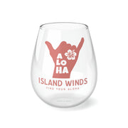 Love Peace Aloha Stemless Wine Glass Printify